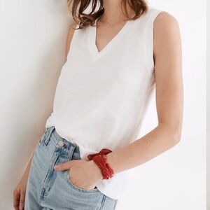 Madewell White V-Neck Sleeveless Tank